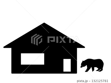 住宅地に出没する野生動物(熊)の注意喚起シンボル 住宅地に出没する野生動物(熊)の注意喚起シンボル 132125781
