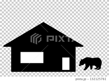 住宅地に出没する野生動物(熊)の注意喚起シンボル 住宅地に出没する野生動物(熊)の注意喚起シンボル 132125781
