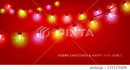 Colorful Christmas Lights on Red Background Colorful Christmas Lights on Red Background 132125889