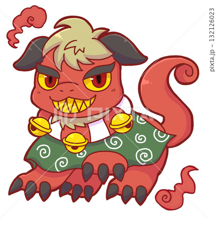 獅子舞の獅子と火の玉 132126023