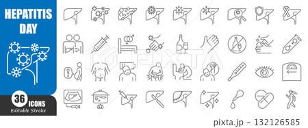 World hepatitis day and Liver disease thin line icon . Editable stroke . Vector . 132126585