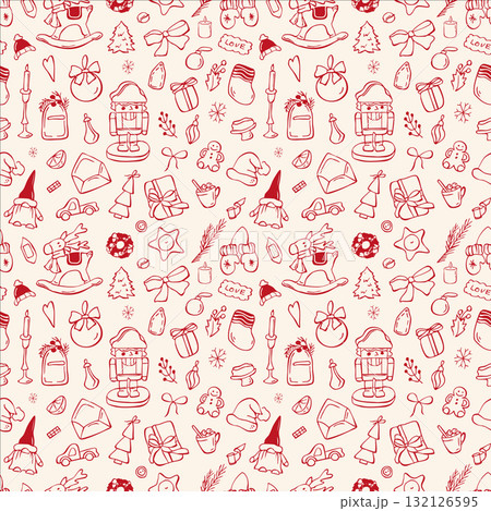Seamless print with Christmas doodles  132126595