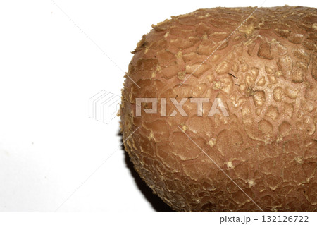 Potato grown in the garden with flaky skin scab fungus natural on white background 132126722