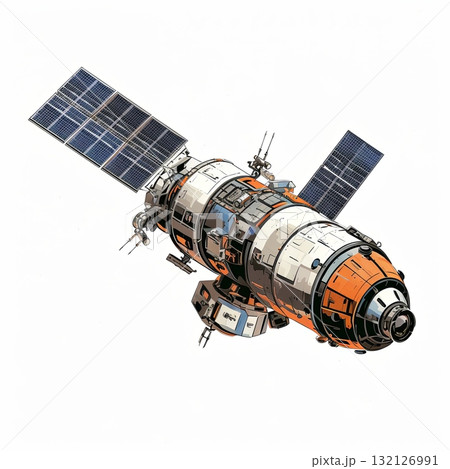 Futuristic Space Station Illustration with Solar Panels for Educational and Sci-Fi Projects Futuristic Space Station Illustration with Solar Panels for Educational and Sci-Fi Projects 132126991