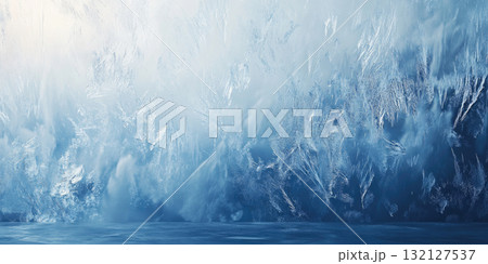 Glistening Frost on a Windowpane with Intricate Ice Patterns Creating a Magical Winter Background 132127537