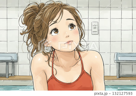 美優シリーズ：水泳の練習をする女子高生水泳選手 132127593