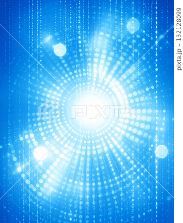 中央から放射状に広がる青と白の光とキラキラと光輝く青い空間 中央から放射状に広がる青と白の光とキラキラと光輝く青い空間 132128099