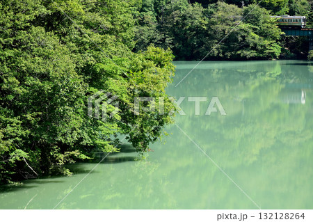 天龍川沿いの橋を渡る飯田線の列車 132128264