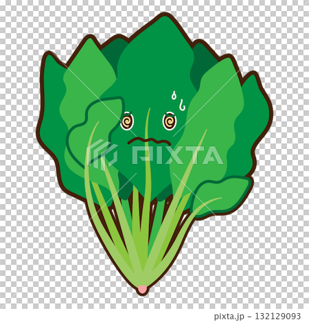 Illustration of a spinach character breaking out in a cold sweat 132129093