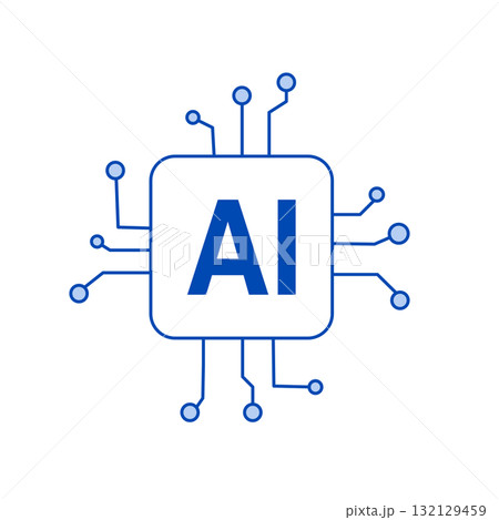 人工知能のイメージ画　シンプルなAIのイラスト　アイコン　マーク　生成AI  モノクロ  シルエット 132129459