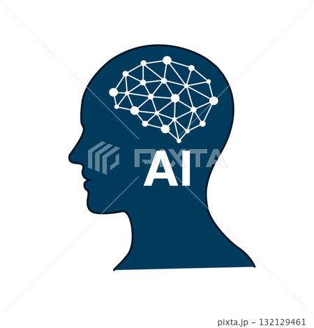 人工知能のイメージ画　シンプルなAIのイラスト　アイコン　マーク　生成AIのシルエット 132129461