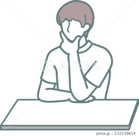 顔に手を当てて考え込む男性イラスト 顔に手を当てて考え込む男性イラスト 132130614