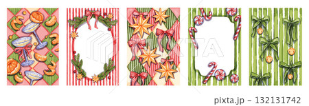 Christmas watercolor postcard, New Year holiday frame, hand drawn winter celebration decor print set Christmas watercolor postcard, New Year holiday frame, hand drawn winter celebration decor print set 132131742