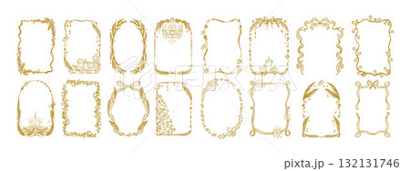 Christmas frame, New Year holiday border decor set, winter celebration postcard invitation design.  132131746