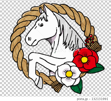 New Year's illustration of a white horse and a shimenawa rope New Year's illustration of a white horse and a shimenawa rope 132131991
