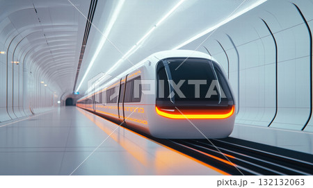 Futuristic high speed train in sleek, modern tunnel environment Futuristic high speed train in sleek, modern tunnel environment 132132063