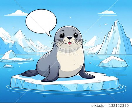 吹き出し付きアザラシのイラスト 132132350