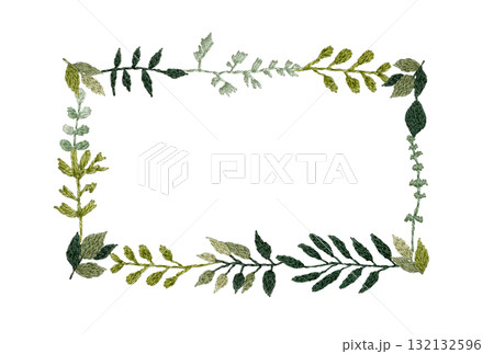 【春夏色植物の四角い飾り枠】手刺繍イラスト素材 【春夏色植物の四角い飾り枠】手刺繍イラスト素材 132132596