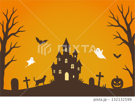 お化け屋敷とおばけのハロウィン背景_横 132132599