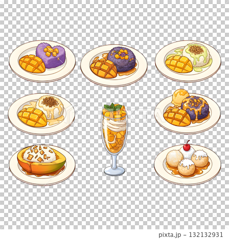 Mango Sticky Rice, Thai food set. illustration design Mango Sticky Rice, Thai food set. illustration design 132132931