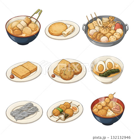 Japan food set. Oden. illustration design. 132132946