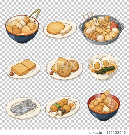 Japan food set. Oden. illustration design. 132132946