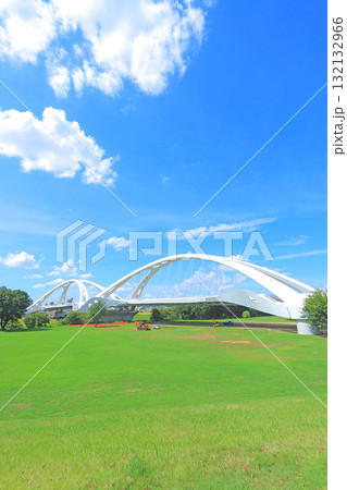 愛知県豊田市、矢作川に架かる豊田大橋の風景 132132966