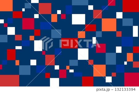 幾何学模様　四角形　紺色　オレンジ色 132133394