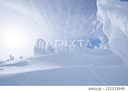 山形県　蔵王温泉スキー場　白銀世界の樹氷 132133640