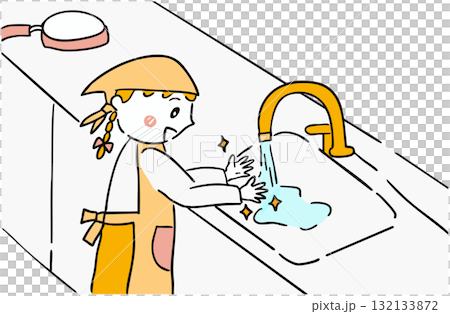 女孩煮飯前洗手 132133872