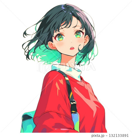 赤い服が映えるおしゃれな人物のイラスト、素材、背景なし 132133891