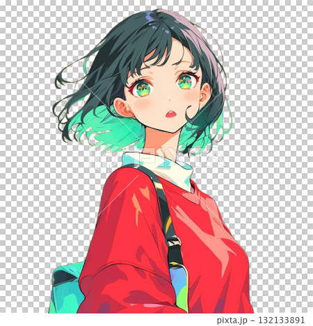 赤い服が映えるおしゃれな人物のイラスト、素材、背景なし 132133891