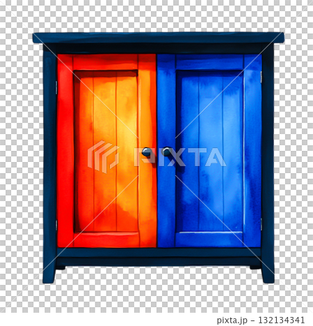 Colorful Wooden Cabinet with Orange and Blue Doors for Home Decor and Storage Solutions Colorful Wooden Cabinet with Orange and Blue Doors for Home Decor and Storage Solutions 132134341
