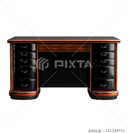 Elegant Black and Brown Wooden Desk with Multiple Drawers and Sleek Finish Elegant Black and Brown Wooden Desk with Multiple Drawers and Sleek Finish 132134723