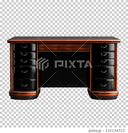 Elegant Black and Brown Wooden Desk with Multiple Drawers and Sleek Finish Elegant Black and Brown Wooden Desk with Multiple Drawers and Sleek Finish 132134723