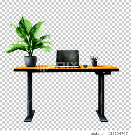 Modern workspace with laptop, plant, and desk organized for productivity and creativity 132134767