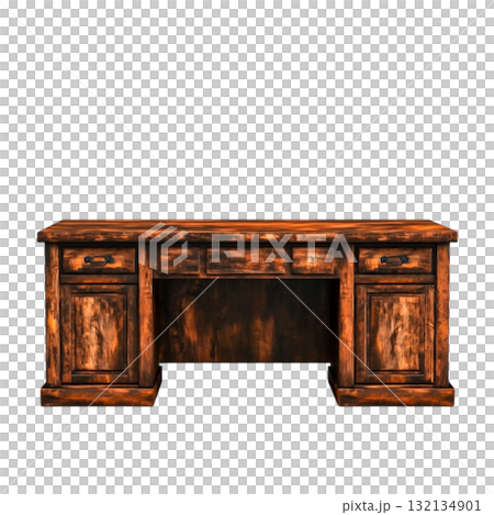 Rustic Wooden Desk with Three Drawers in Warm Brown Finish for Home Office 132134901