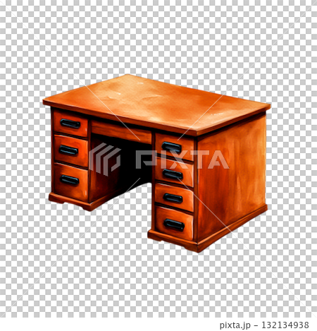 Wooden desk with drawers in a warm finish for home office or study decor 132134938