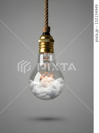 Creative light bulb with clouds inside, concept of new ideas and innovation 132134949