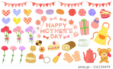 母の日のイラストセット ベクター素材 132134979