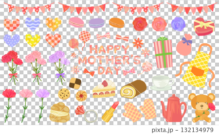 母の日のイラストセット ベクター素材 132134979