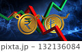 bullish try to bearish inr currency. foreign exchange market 3d illustration of turkish lira to indian rupee. money represented  as golden coins 132136084