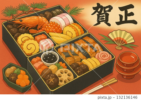 おせち料理　正月　アニメ調 132136146
