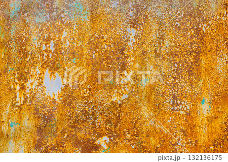 Extensively rusted metal with peeling white paint Extensively rusted metal with peeling white paint 132136175