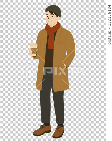 一名男子手持外帶咖啡的插圖 一名男子手持外帶咖啡的插圖 132136184