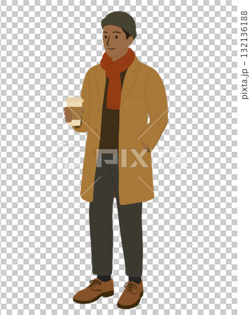 一名男子手持外帶咖啡的插圖 132136188