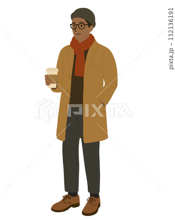 テイクアウトしたコーヒーを持った男性のイラスト テイクアウトしたコーヒーを持った男性のイラスト 132136191