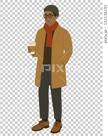 テイクアウトしたコーヒーを持った男性のイラスト テイクアウトしたコーヒーを持った男性のイラスト 132136191