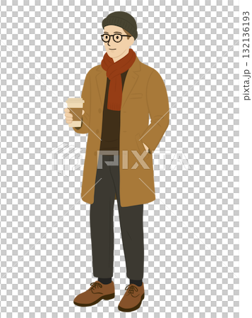 テイクアウトしたコーヒーを持った男性のイラスト テイクアウトしたコーヒーを持った男性のイラスト 132136193
