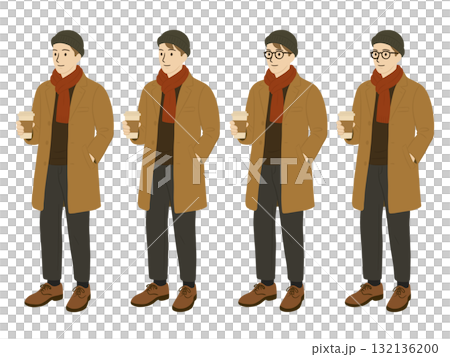 Illustration of a man holding takeaway coffee 132136200